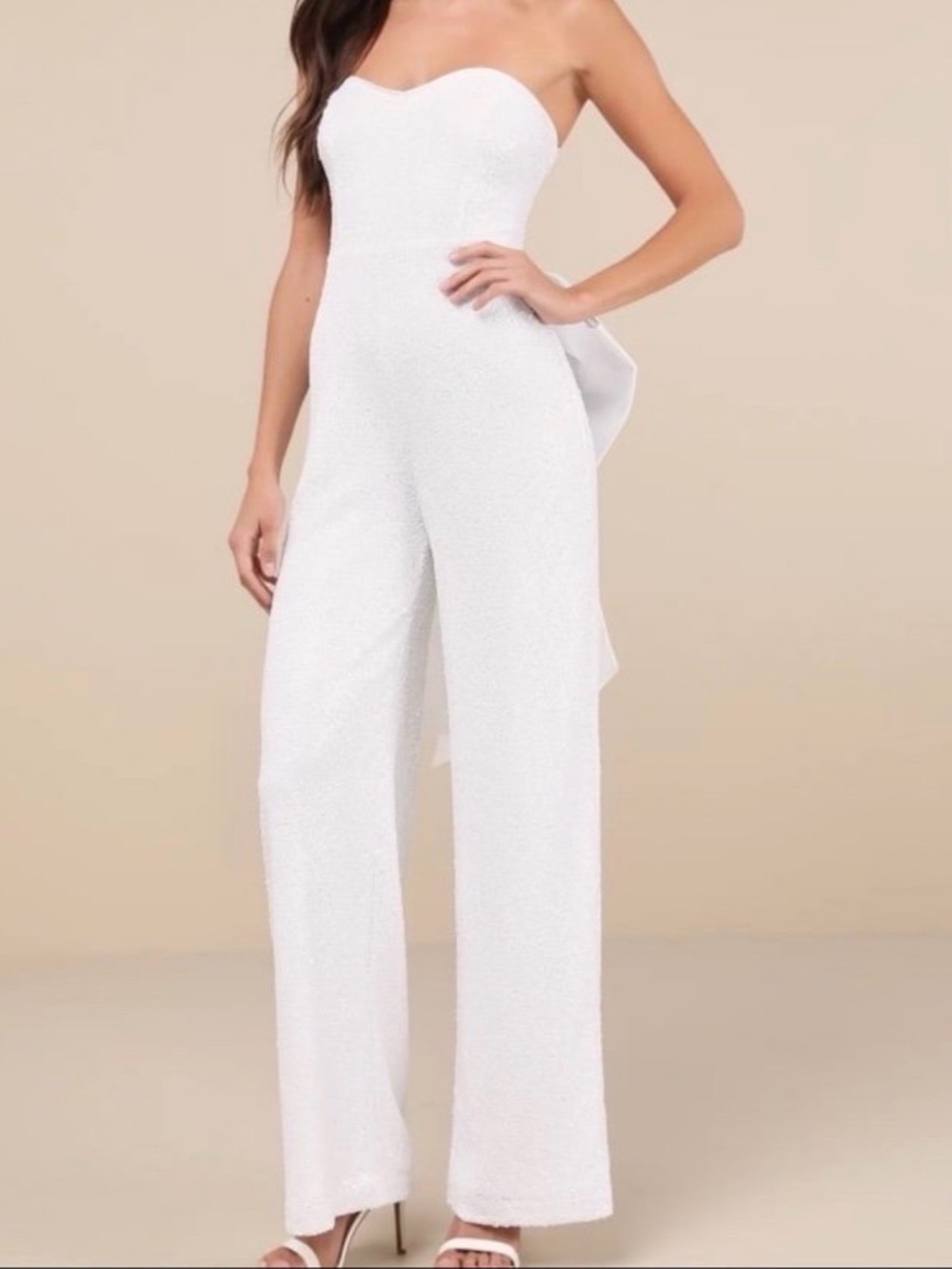 Strapless White Wide-Leg Jumpsuit